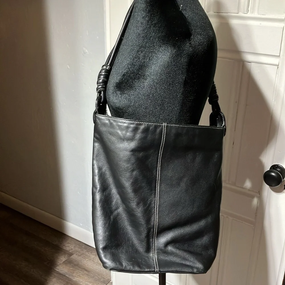 Vintage Nino Bossi Genuine Leather Hobo Shoulder Bag Black